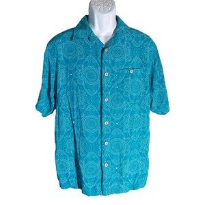 JUNCTION WEST Men's Short Sleeve Button Down Rayon Shirt Blue Large